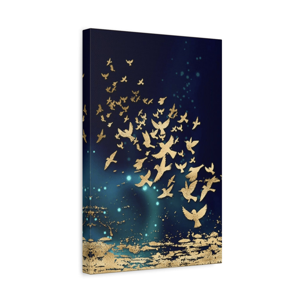 Gold Doves Canvas Print — Navy Matte Stretched Wall Art
