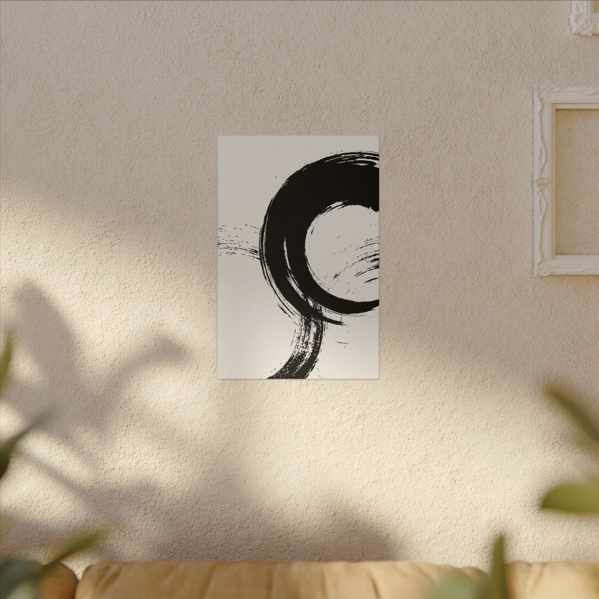 Zen Brushstroke Canvas Wall Art — Minimal Black Circle Abstract