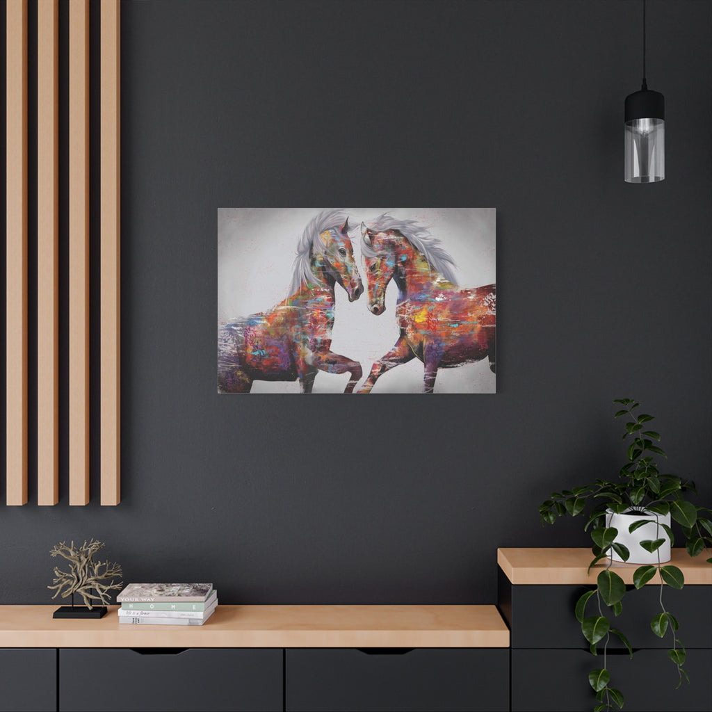 Colorful Horses Canvas Wall Art — Vibrant Abstract Horse Painting on Stretched Matte Canvas - TheKaraHan