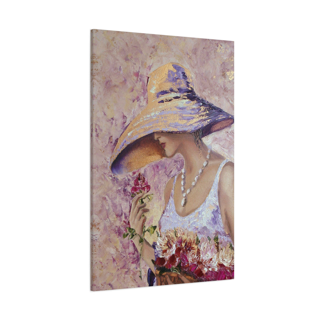 Floral Lady in Wide Brim Hat — Matte Stretched Canvas Wall Art