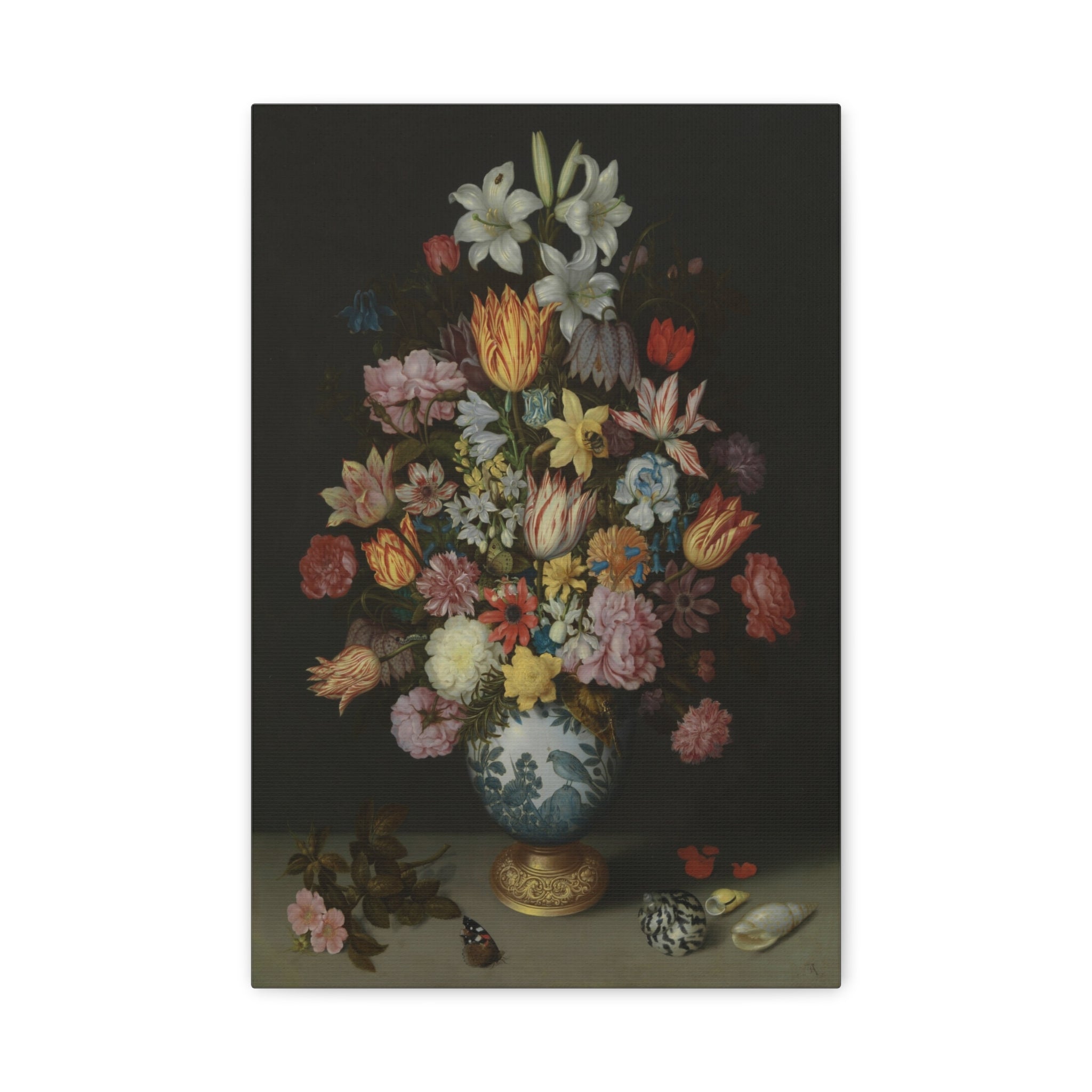 Vintage Floral Still Life Canvas Print - Stretched Matte Wall Art 