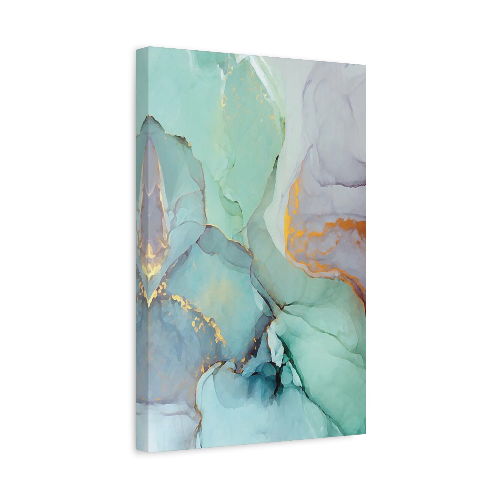Aqua Marble Abstract Canvas Art — Matte Stretched Wall Print 