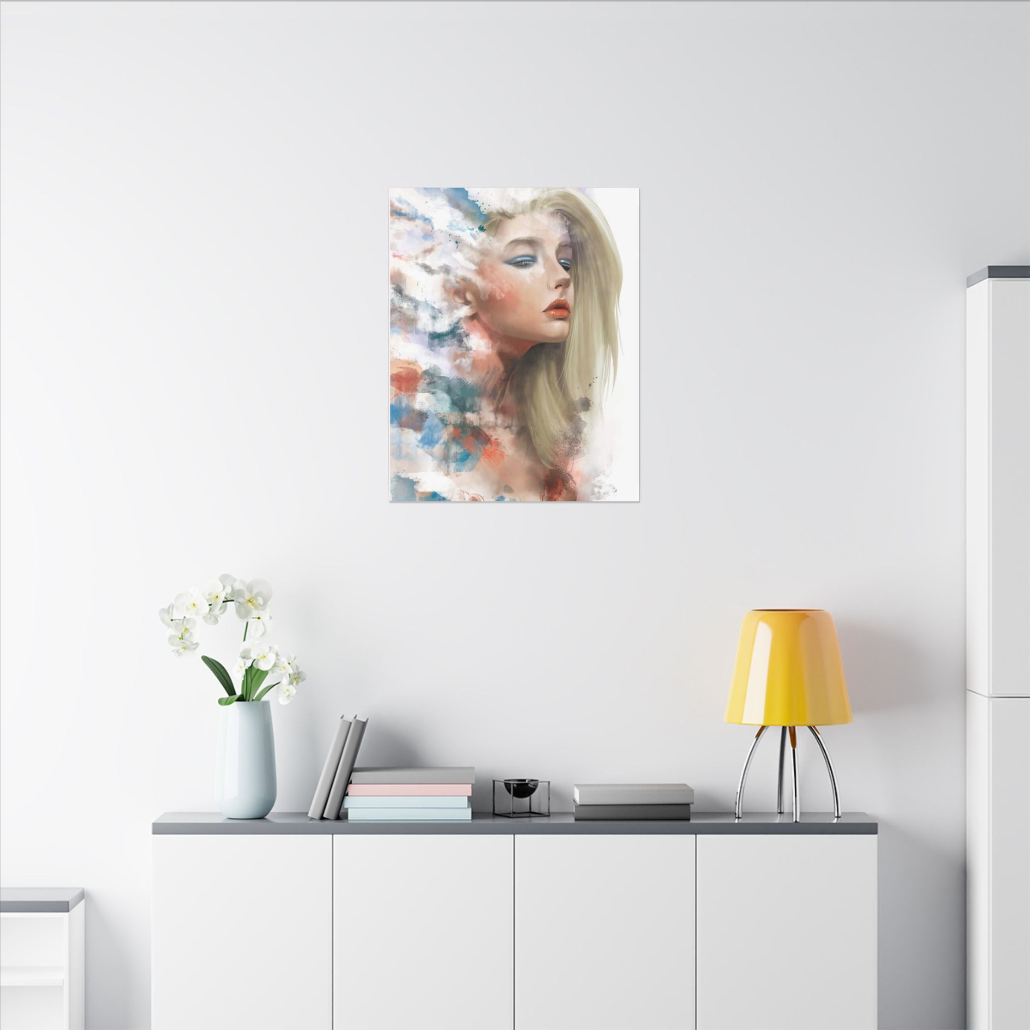 Watercolor Portrait Canvas — Dreamy Female Face Wall Art, Matte Stretched Print