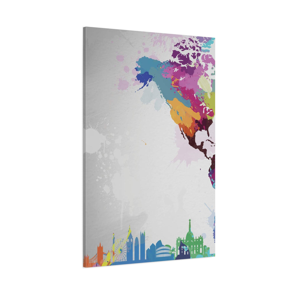 Color Splash World Map Canvas – Modern Stretched Matte Wall Art