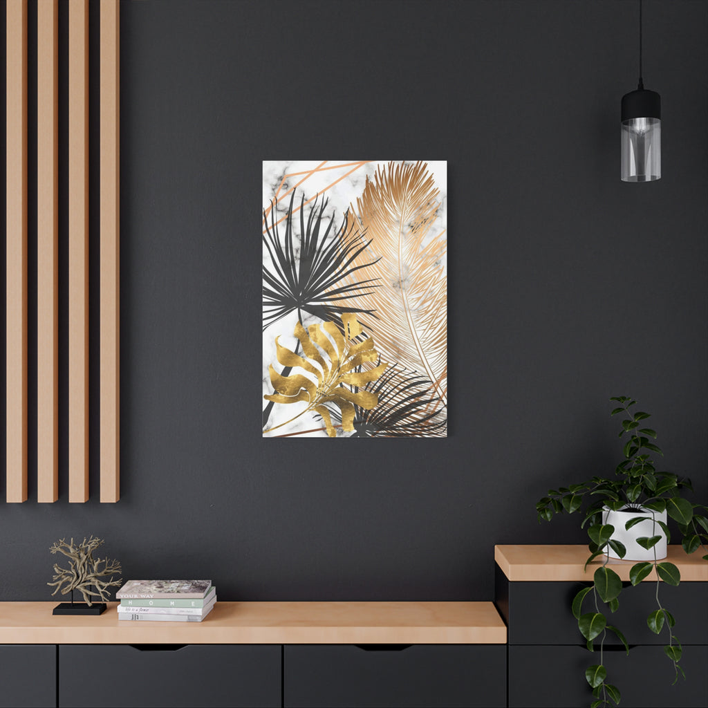 Gold & Black Tropical Feathers Canvas