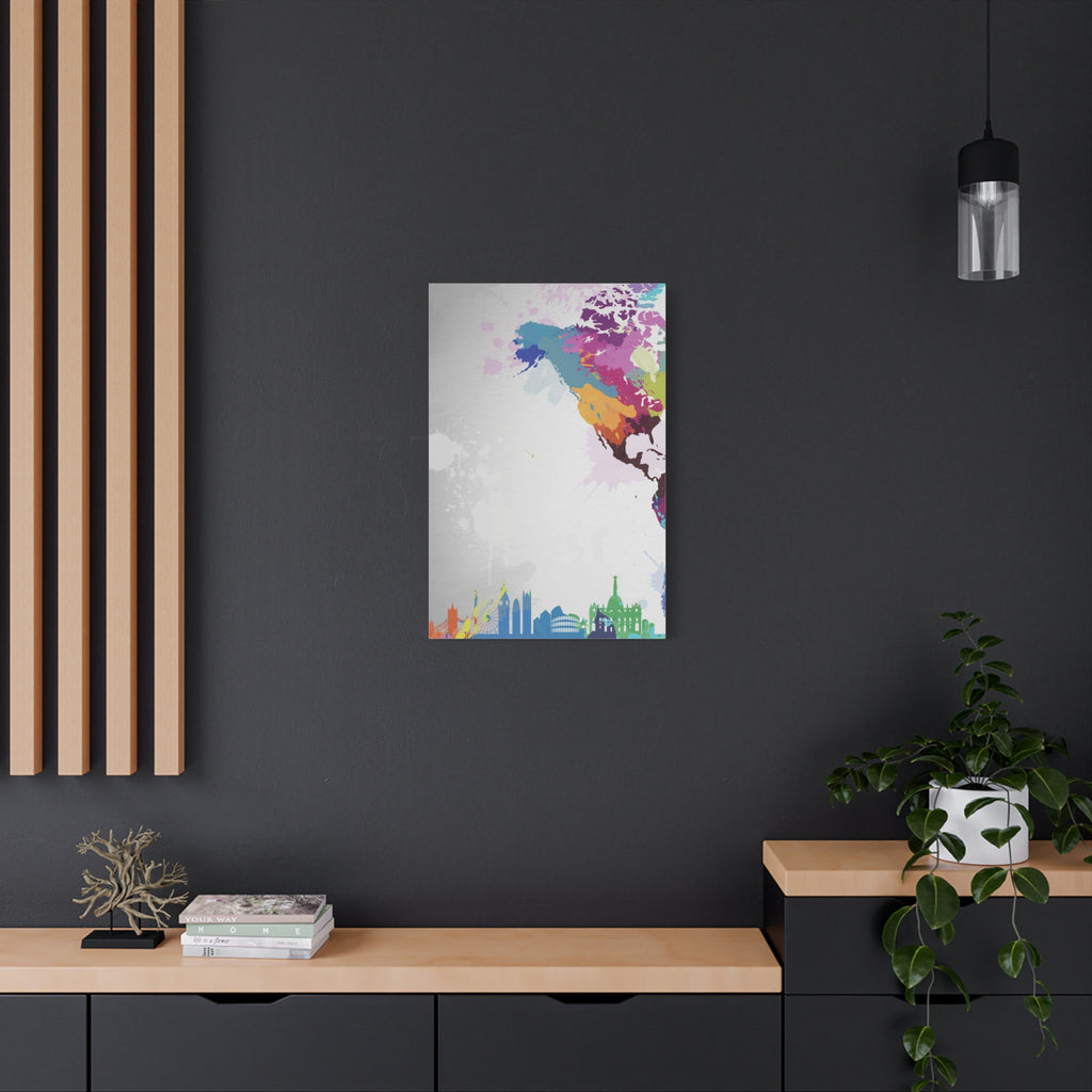 Color Splash World Map Canvas – Modern Stretched Matte Wall Art