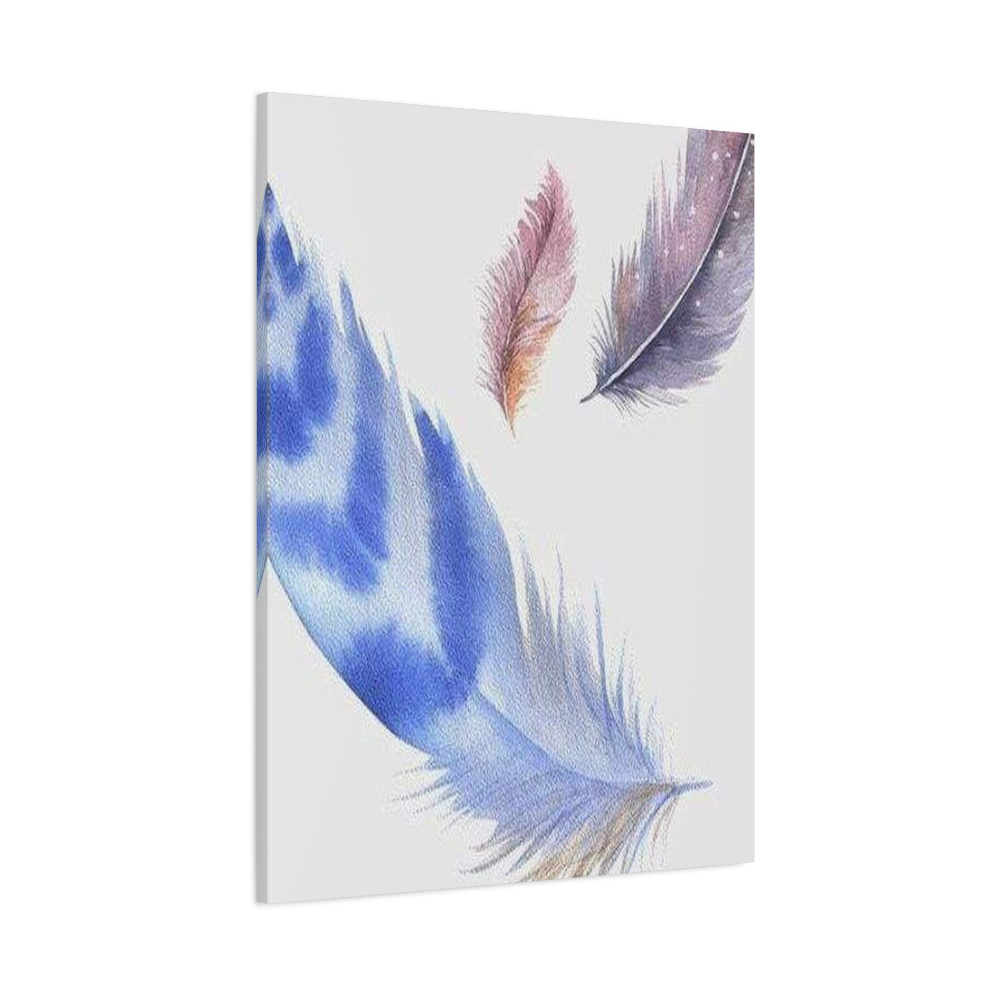 Watercolor Feather Canvas Print – Blue & Pastel Feather Wall Art