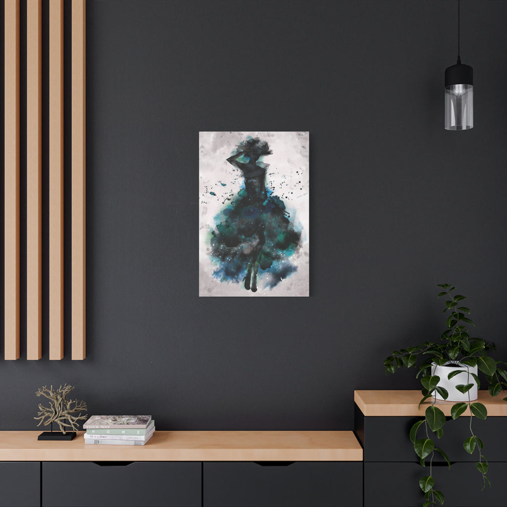 Teal Watercolor Ballerina Matte Canvas Print 