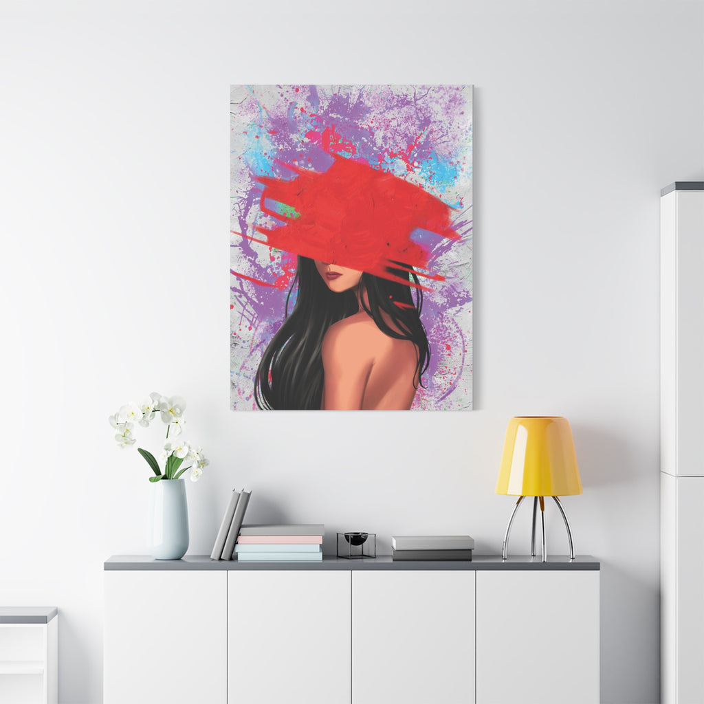Abstract Red Brushstroke Woman — Matte Stretched Canvas Wall Art 