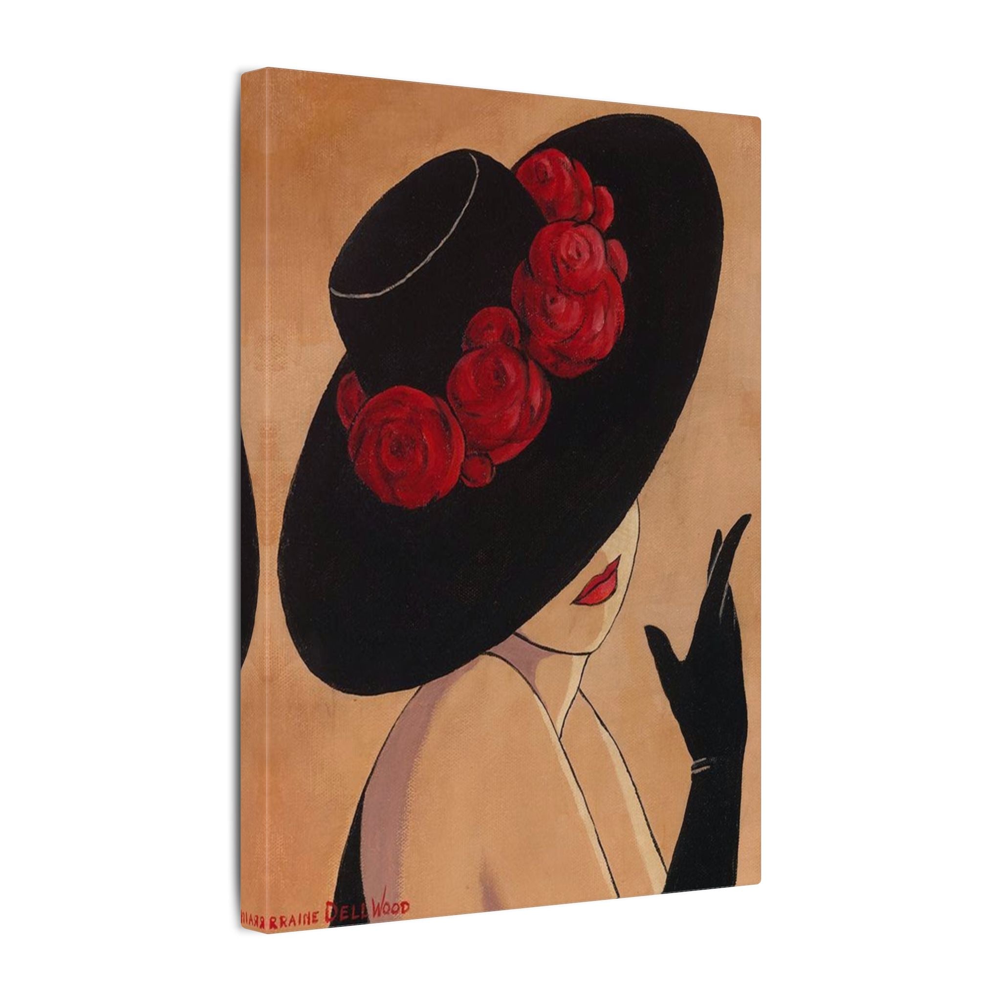 Elegant Lady in Black Hat Canvas Wall Art — Vintage Fashion Portrait 