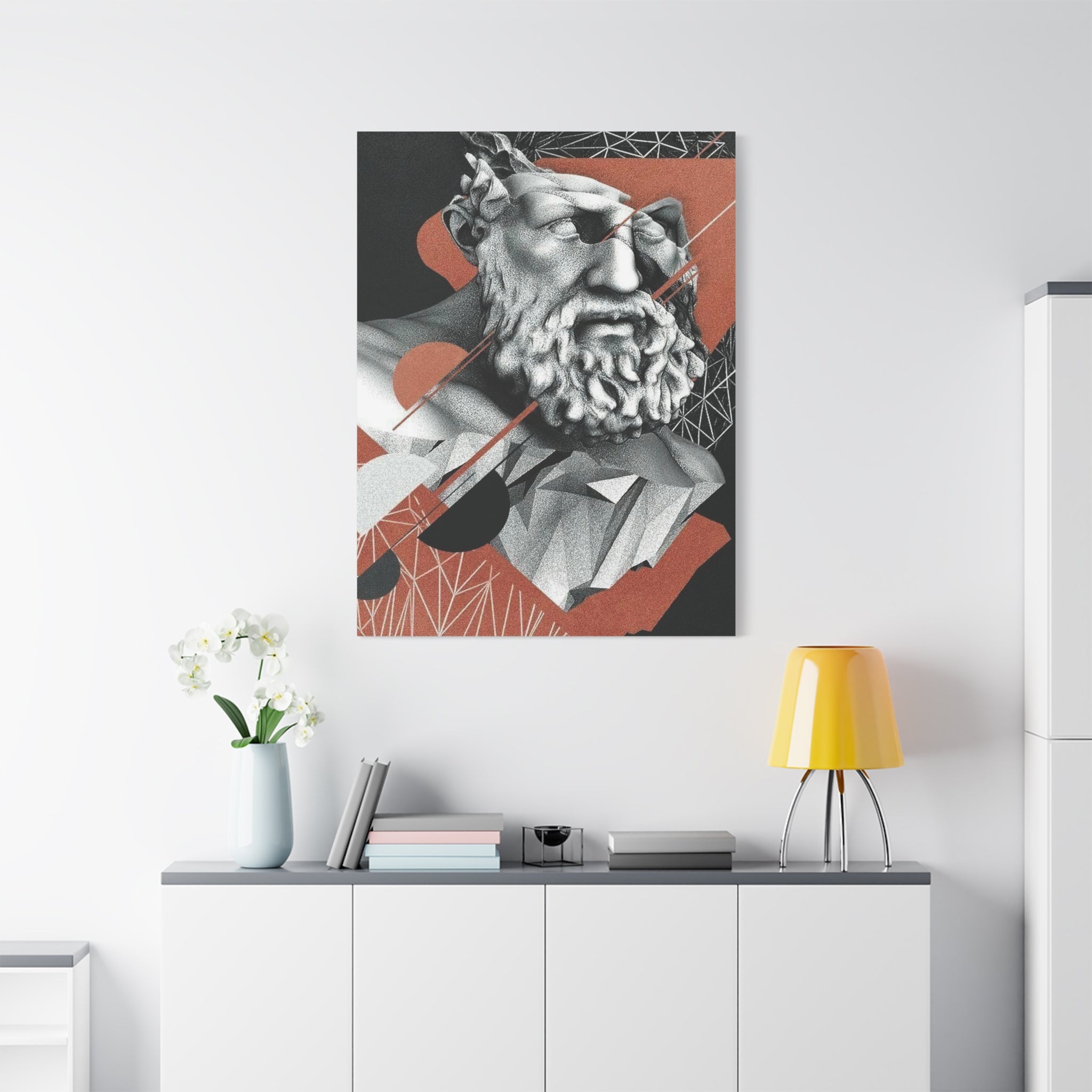 Classical Bust Abstract Matte Canvas Wall Art — Geometric Greek Sculpture Print 