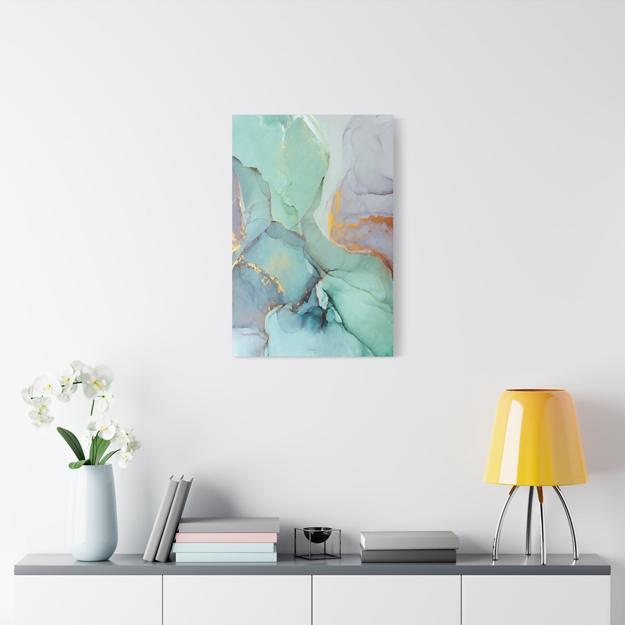 Aqua Marble Abstract Canvas Art — Matte Stretched Wall Print 