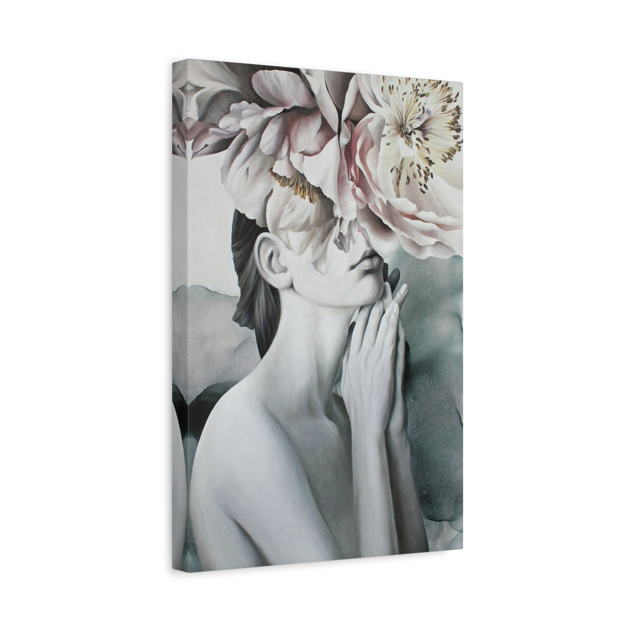 Floral Reverie Matte Canvas Print — Woman with Peony Art