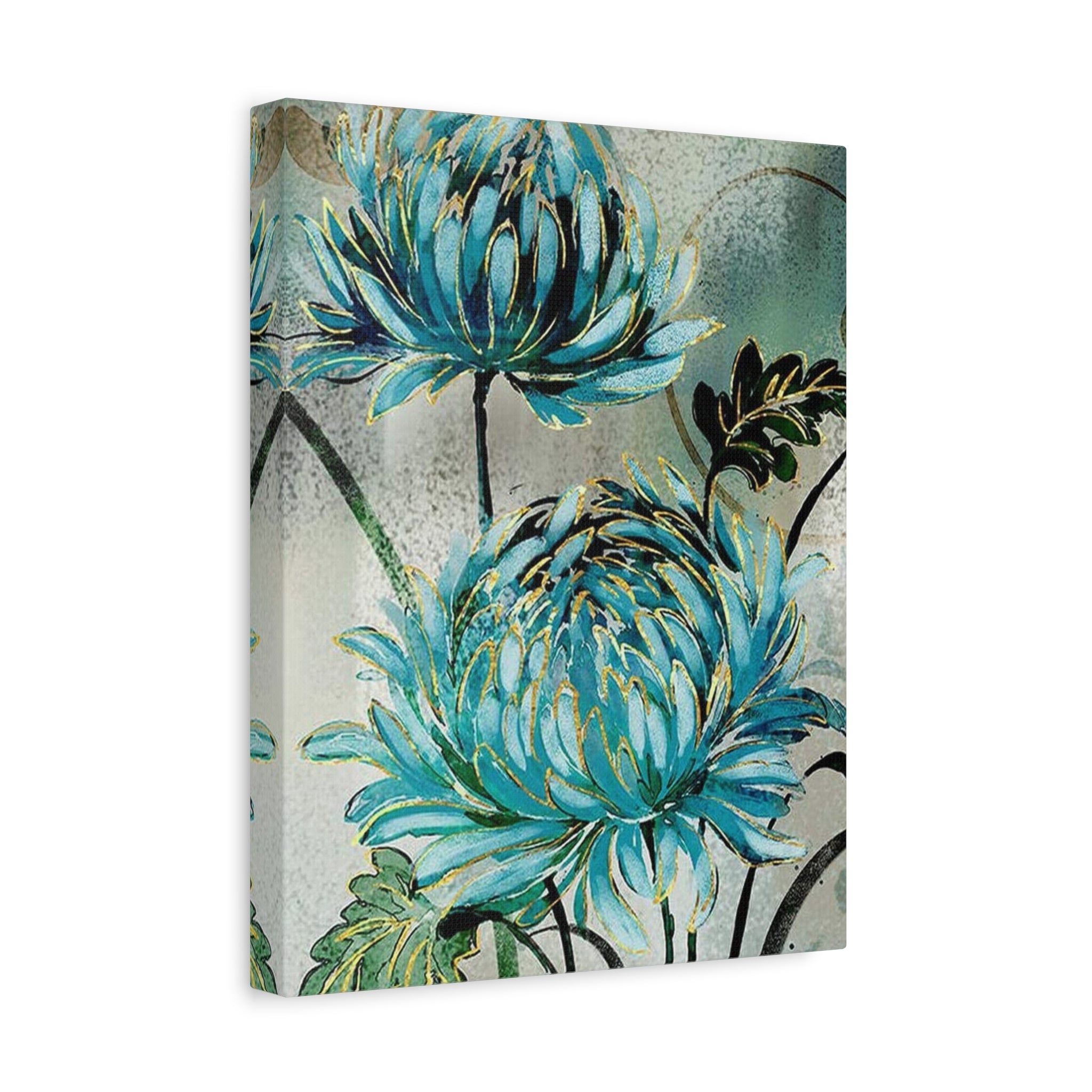 Blue Chrysanthemum Canvas Wall Art – Matte Stretched Floral Print