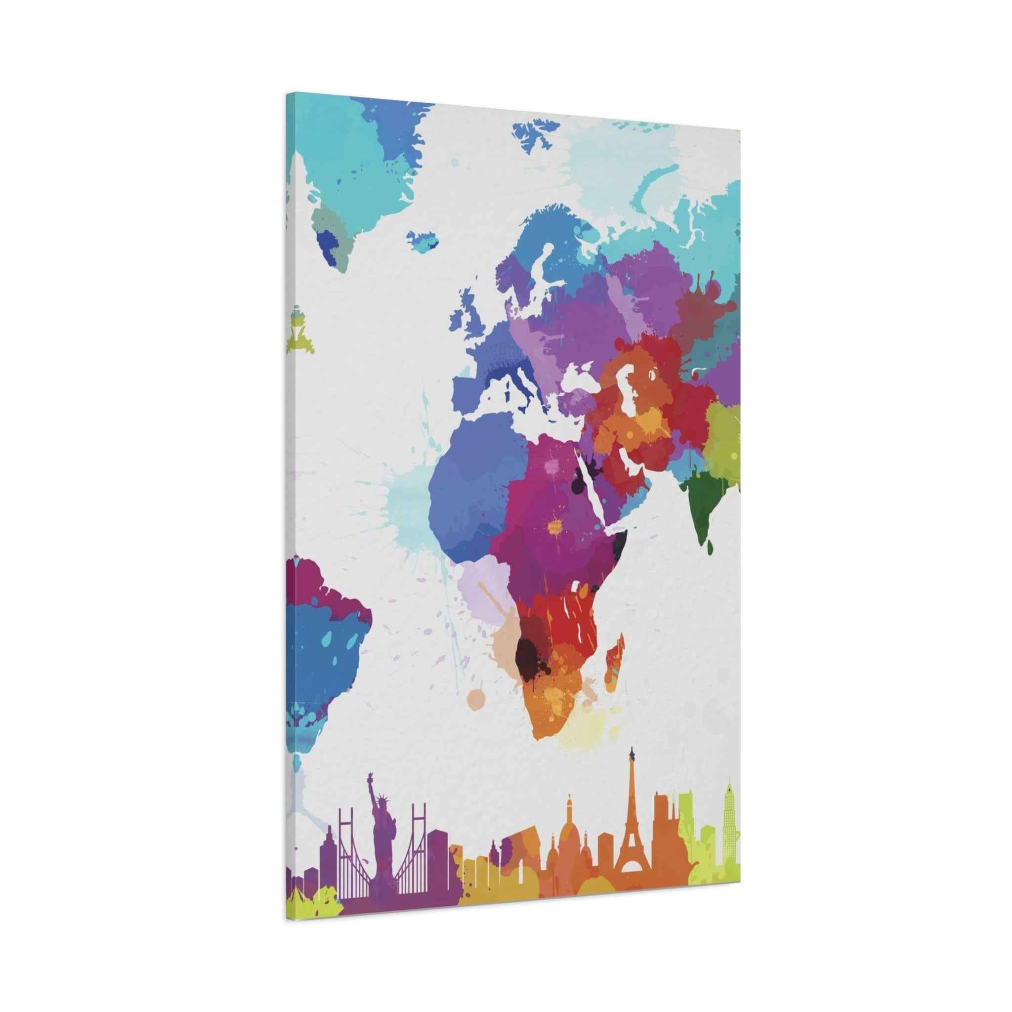 Colorful World Map Canvas Print - Watercolor Travel Map Wall Art for Home Decor - TheKaraHan