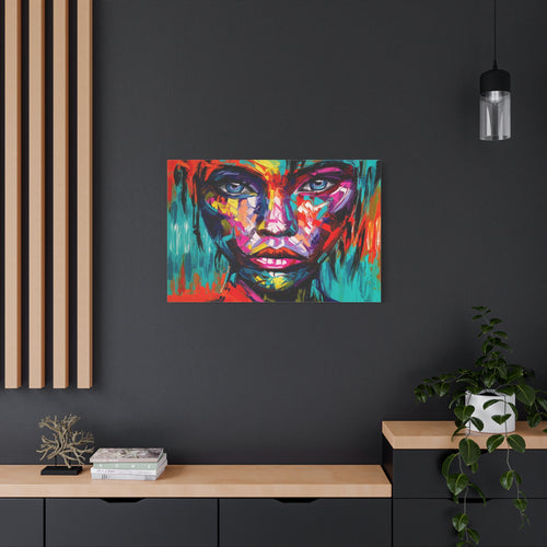 Abstract Colorful Portrait Canvas Art - Vibrant Female Face Matte Stretched Print 