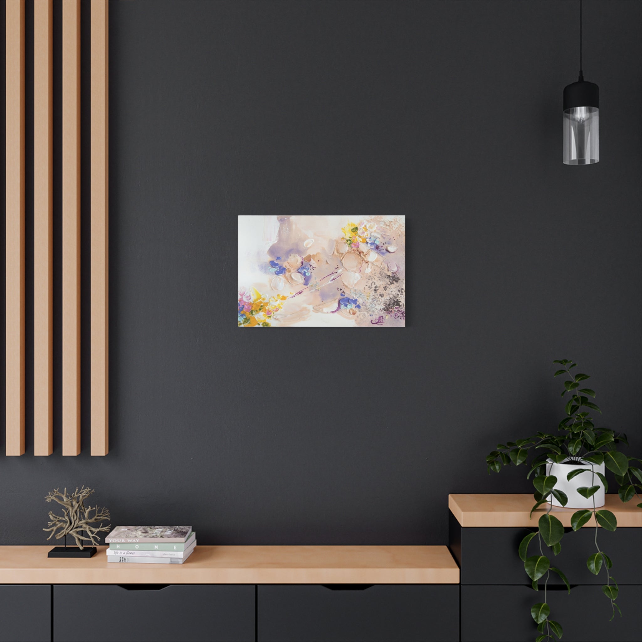 Abstract Floral Matte Canvas Wall Art — Pastel Bouquet Stretched Print 