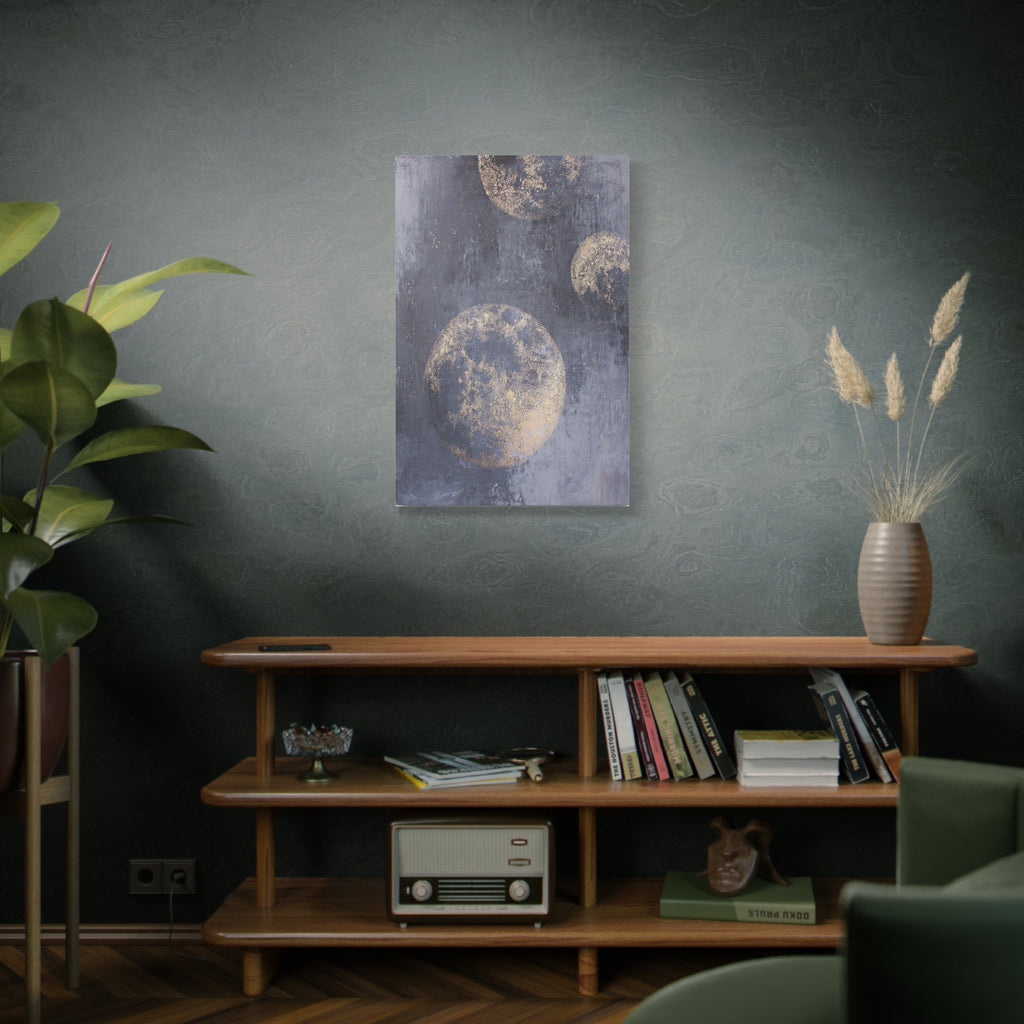 Stretched Canvas Wall Art - Abstract Gold Moon Phases on Slate Matte