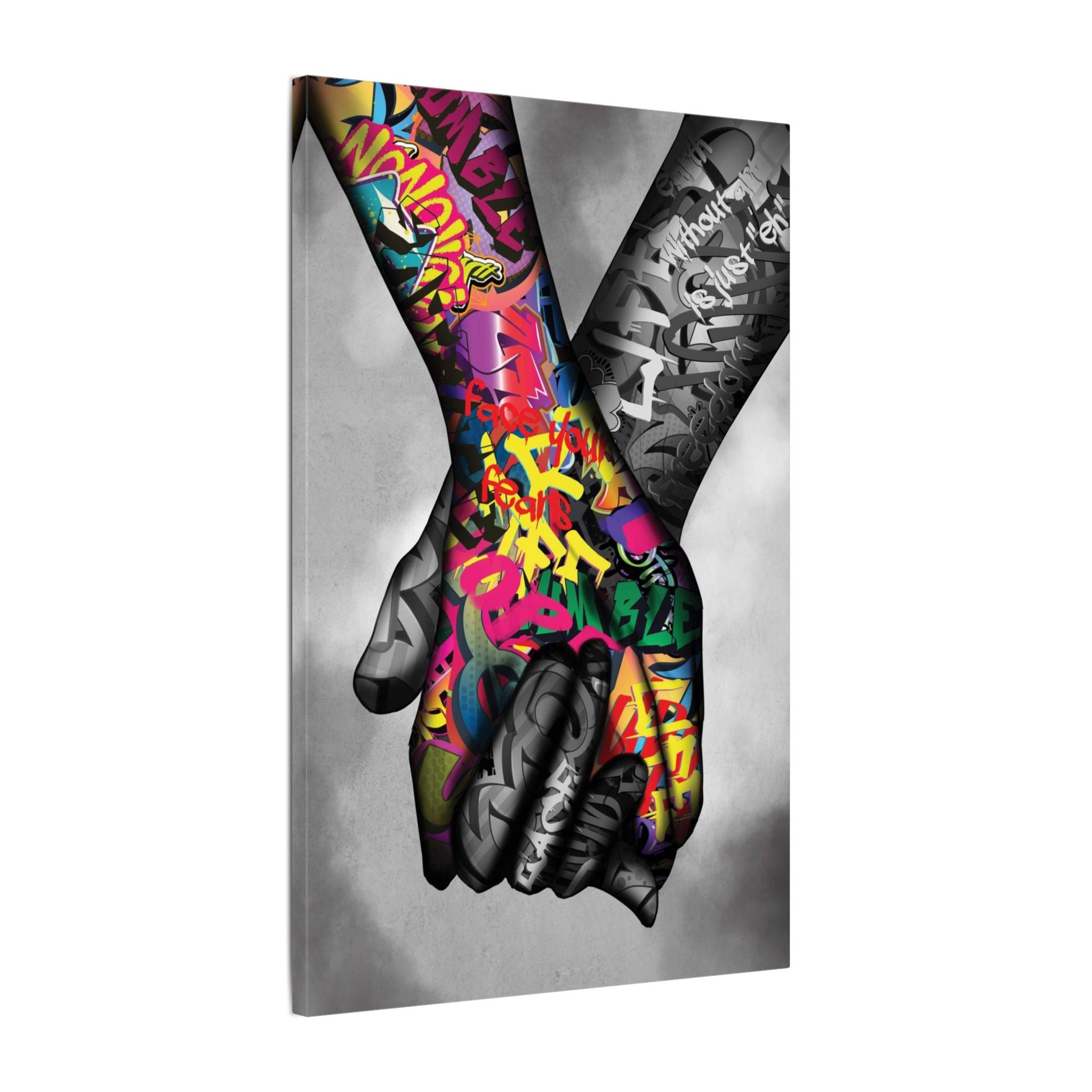 Graffiti Hands Canvas Print — Colorful Holding Hands Wall Art 