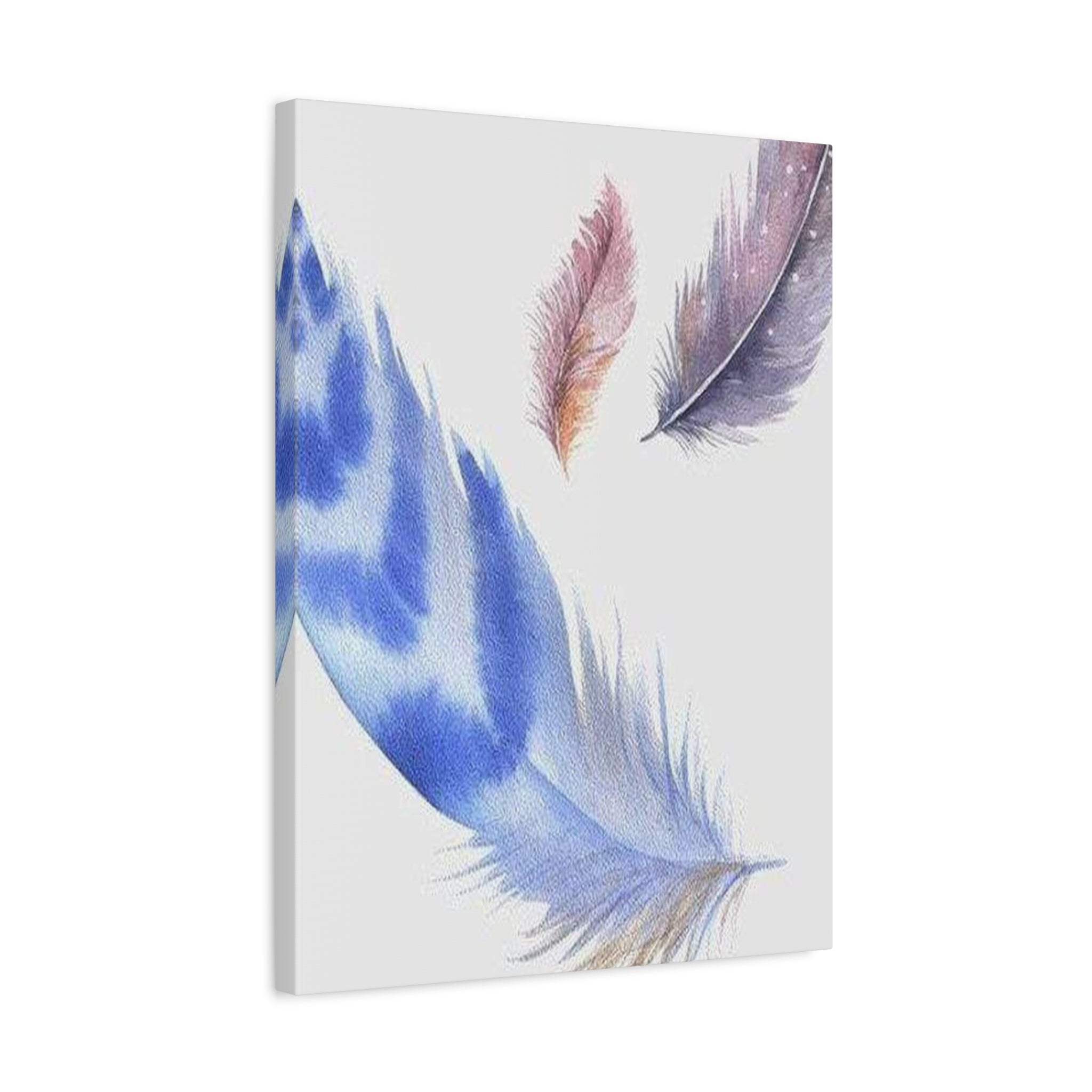 Watercolor Feather Canvas Print – Blue & Pastel Feather Wall Art