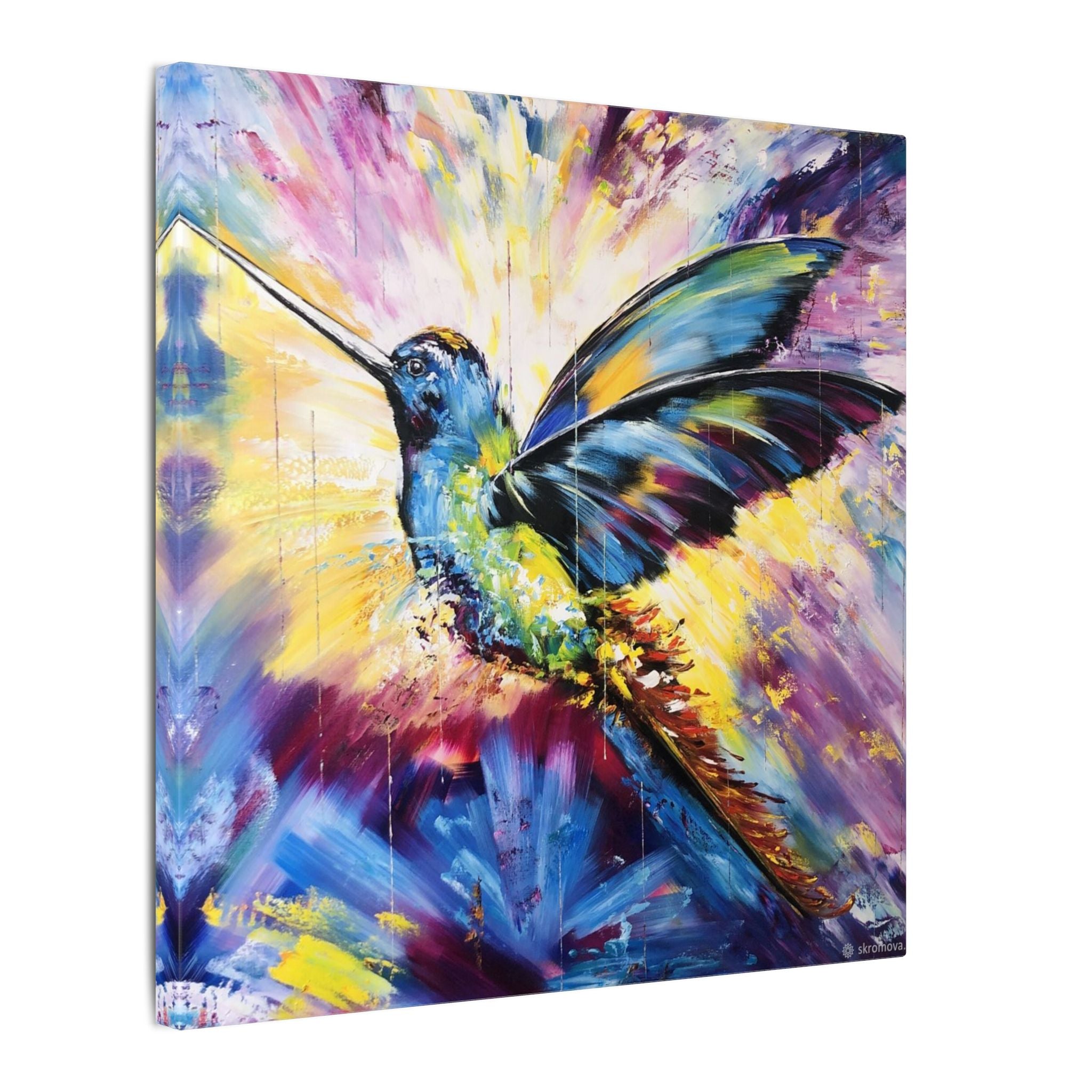 Vibrant Hummingbird Canvas Art — Colorful Abstract Bird Wall Decor (Matte Stretched) 
