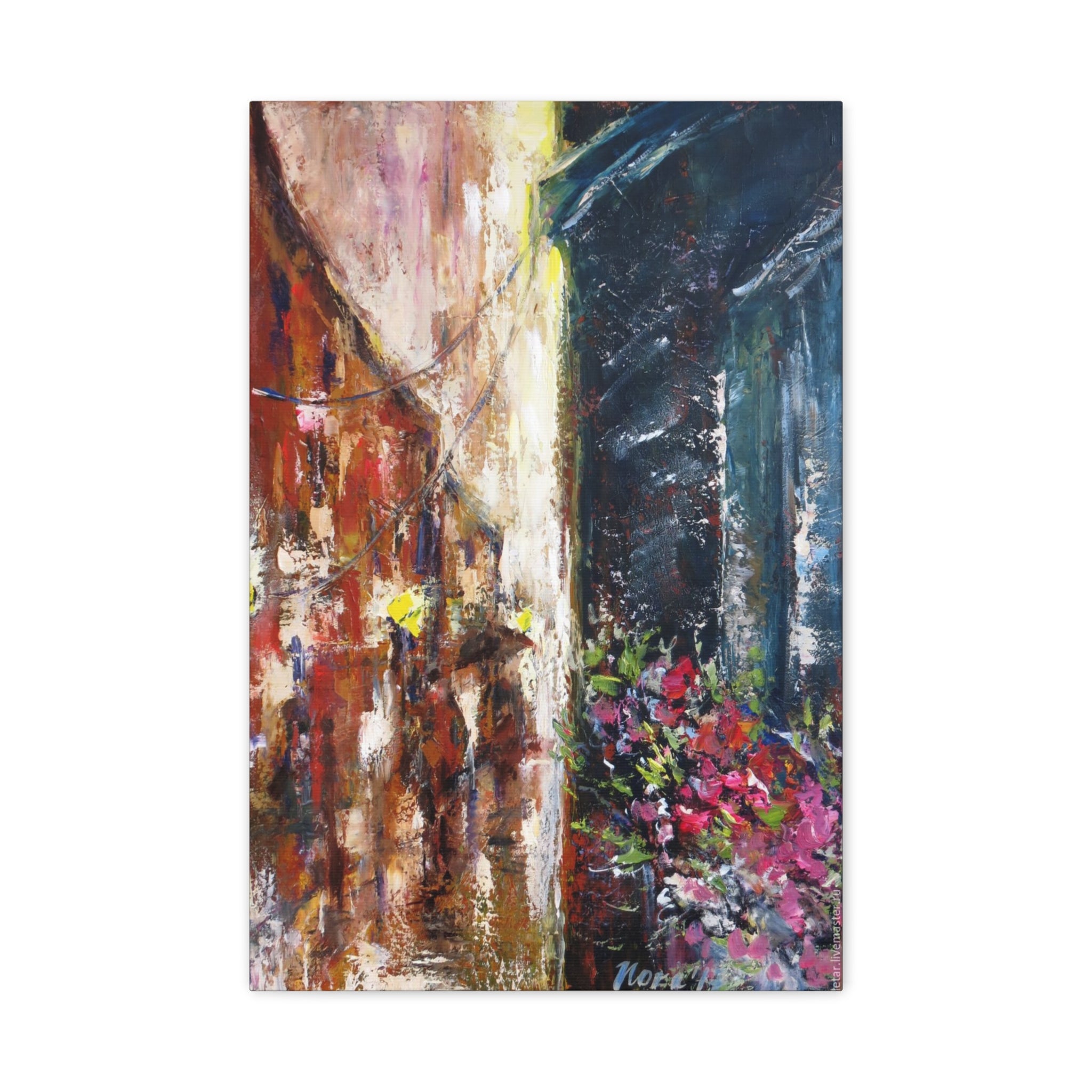 Abstract Street Floral Canvas Art – Matte Stretched Wall Painting 