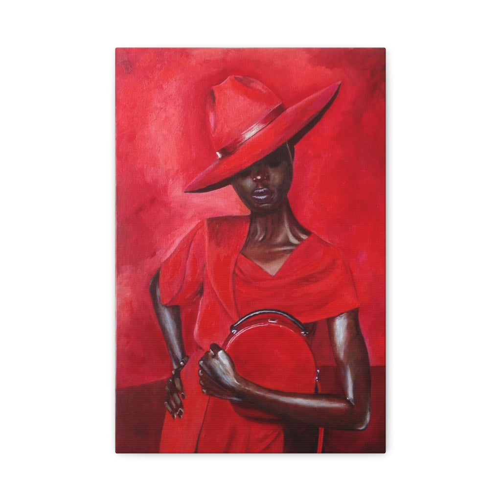 Elegant Red Hat Lady Canvas Print — Fashion Portrait Matte Stretched Wall Art 