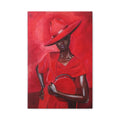 Elegant Red Hat Lady Canvas Print — Fashion Portrait Matte Stretched Wall Art 