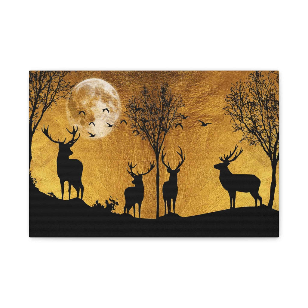 Golden Deer Wall Art - Forest Canvas Nature Decor