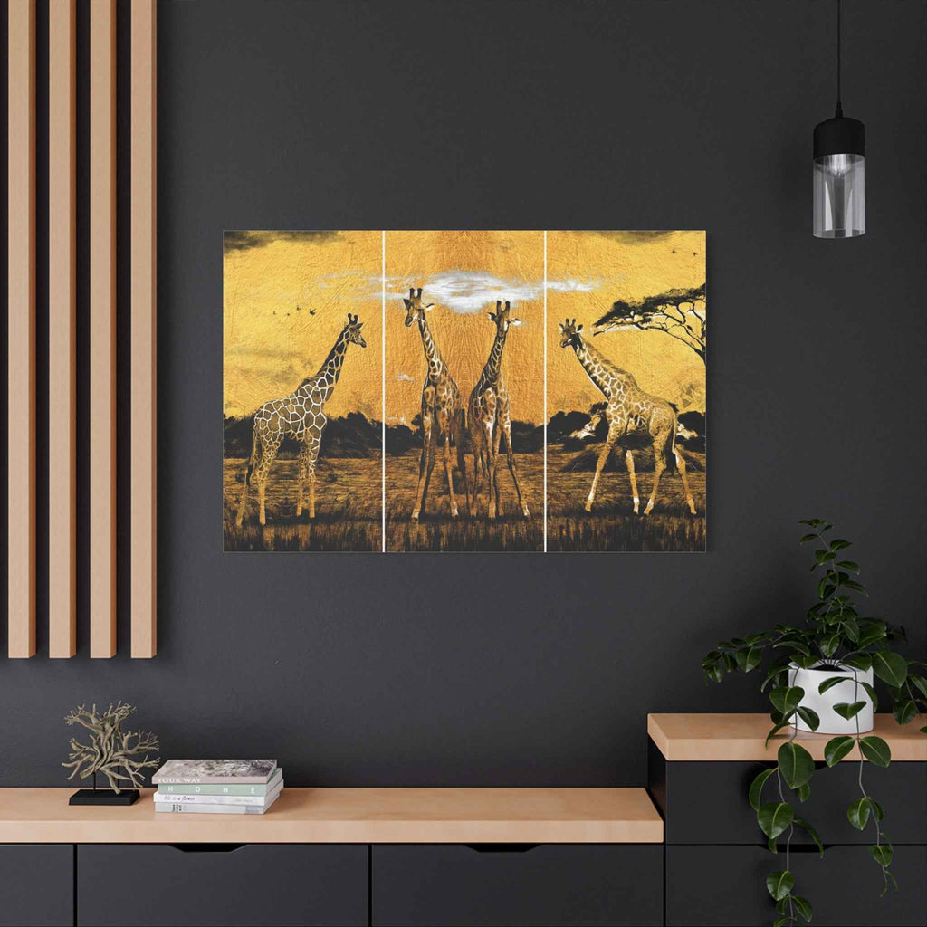 African Giraffe Wall Art – Stunning Triptych Canvas Safari Wildlife Decor