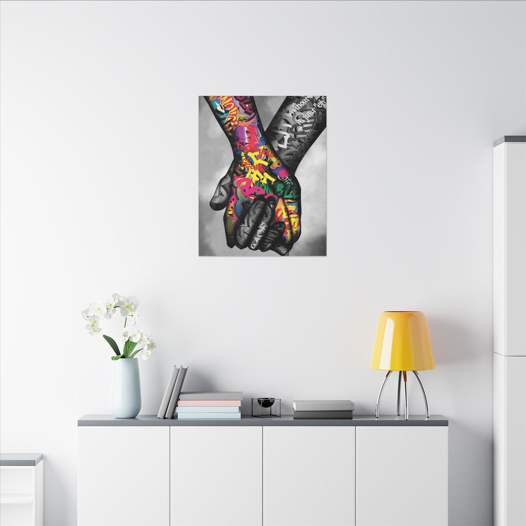 Graffiti Hands Canvas Print — Colorful Holding Hands Wall Art 