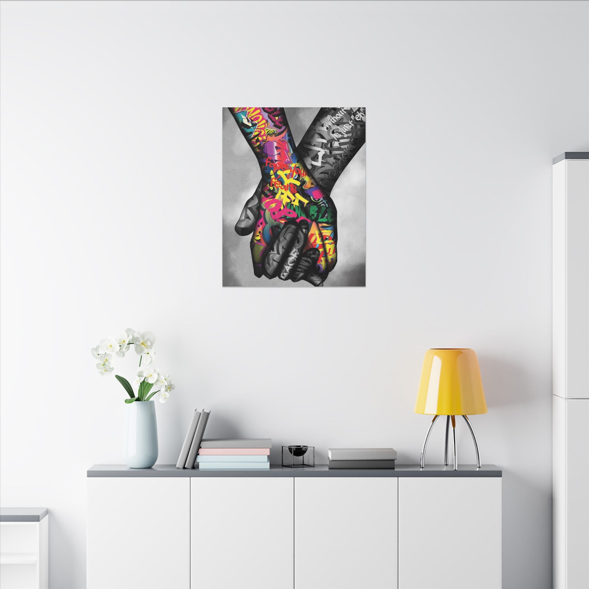 Graffiti Hands Canvas Print — Colorful Holding Hands Wall Art 