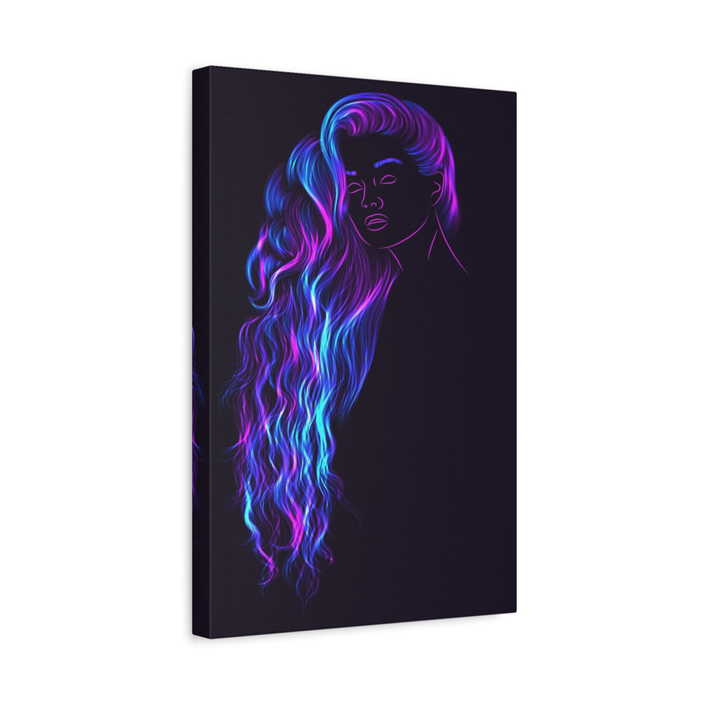 Neon Hair Portrait Canvas – Vibrant Purple & Blue Wall Art 