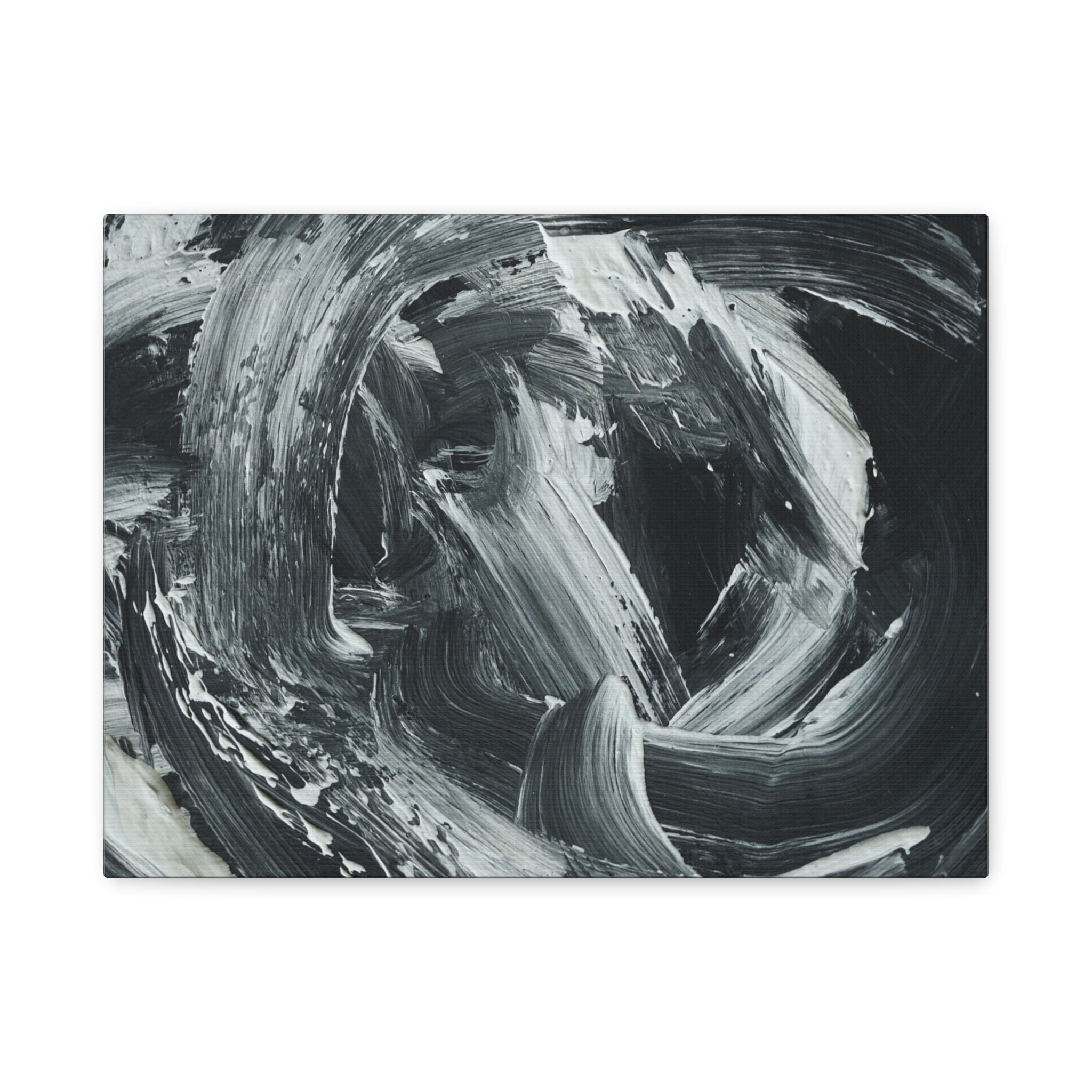 Abstract Black & White Swirl Matte Canvas Art — Minimalist Monochrome Wall Decor 