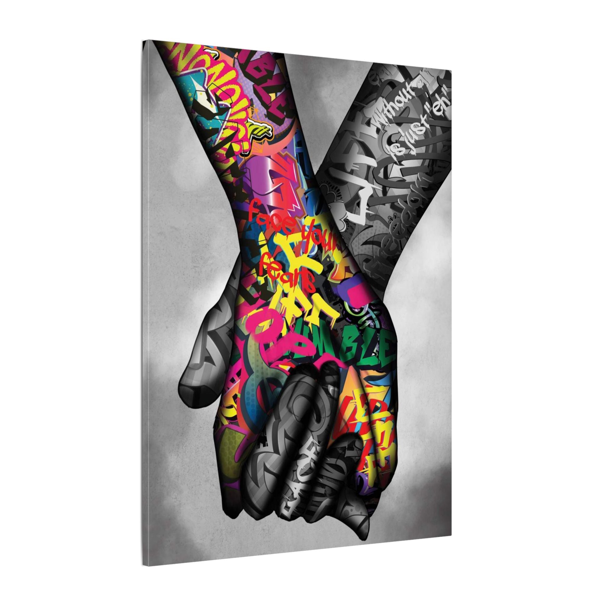 Graffiti Hands Canvas Print — Colorful Holding Hands Wall Art 