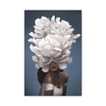 Floral Veil Canvas Wall Art — Elegant Woman with Oversized White Peony 