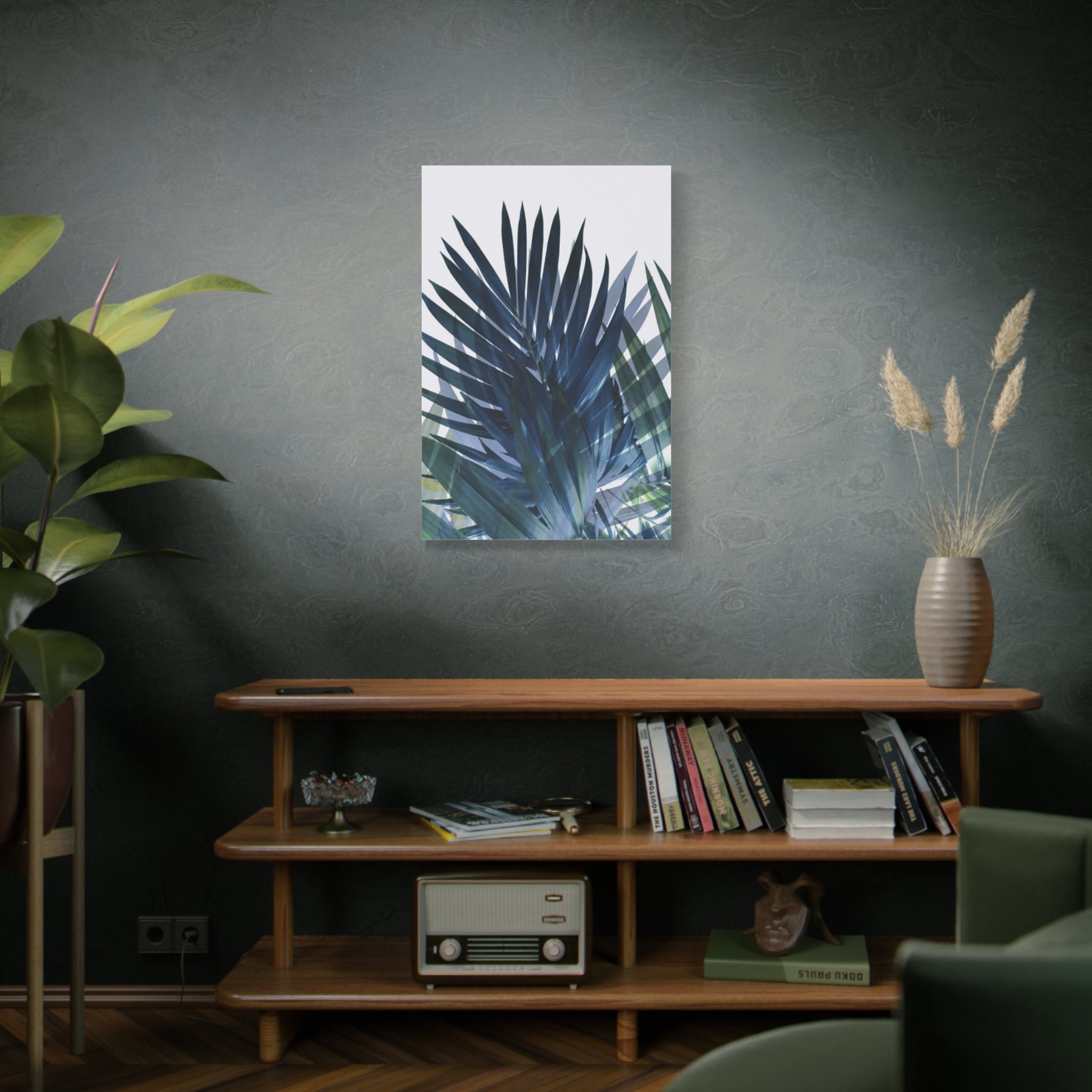 Tropical Palm Canvas Wall Art — Blue Green Botanical Matte Stretched Canvas 