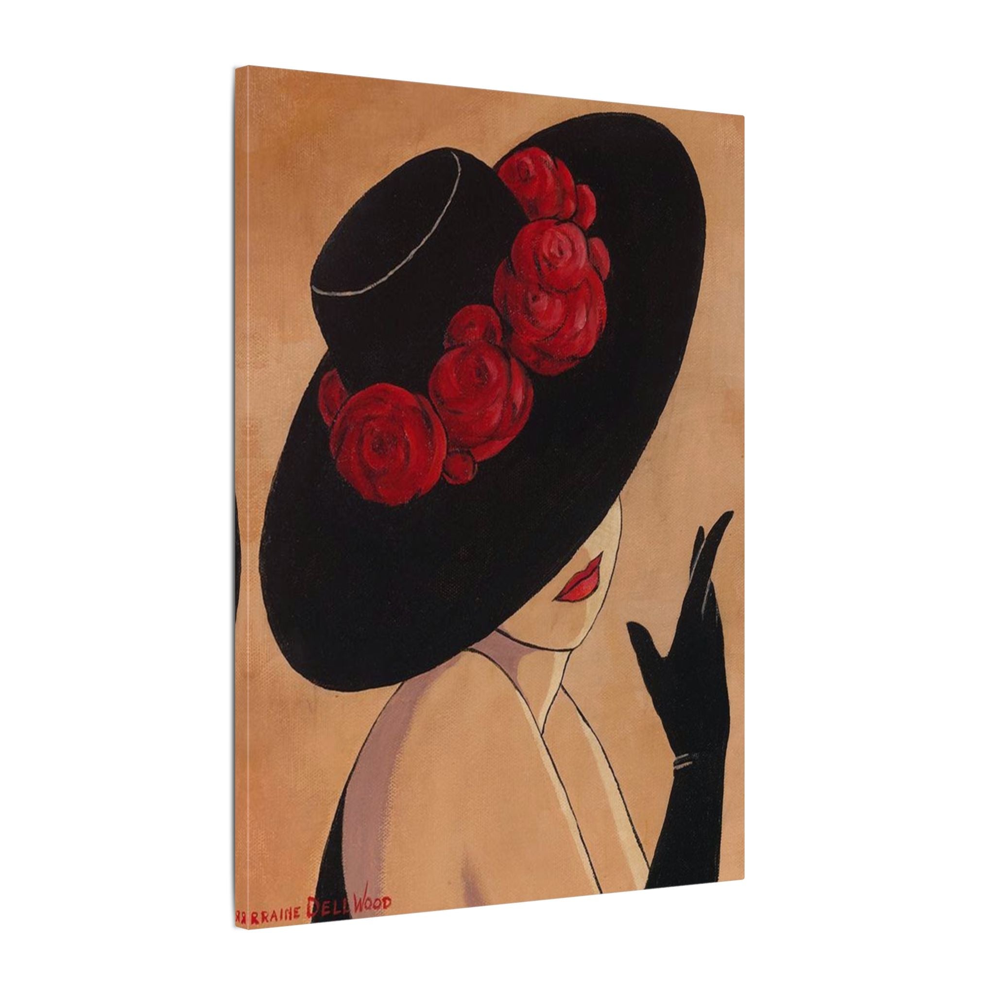 Elegant Lady in Black Hat Canvas Wall Art — Vintage Fashion Portrait 