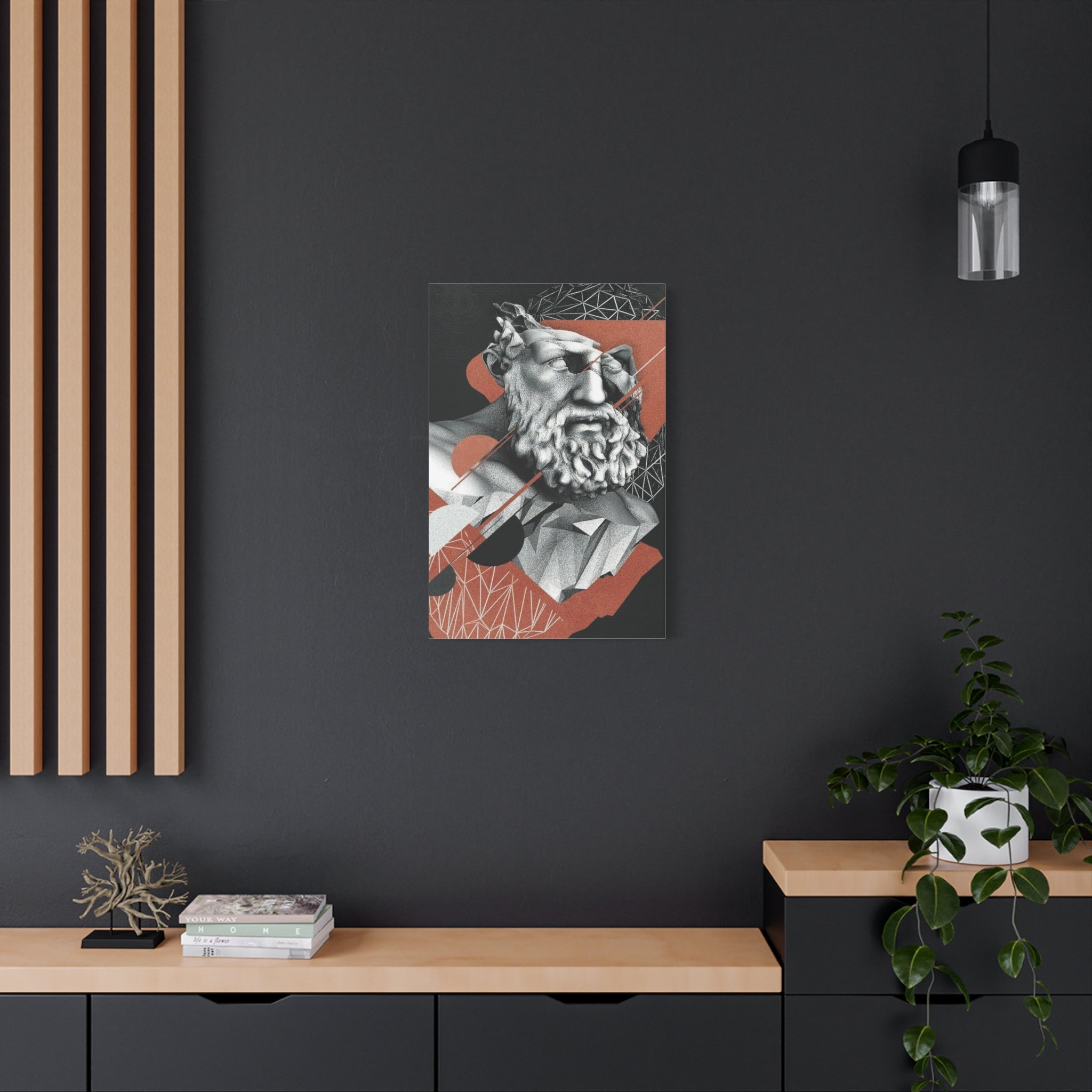 Classical Bust Abstract Matte Canvas Wall Art — Geometric Greek Sculpture Print