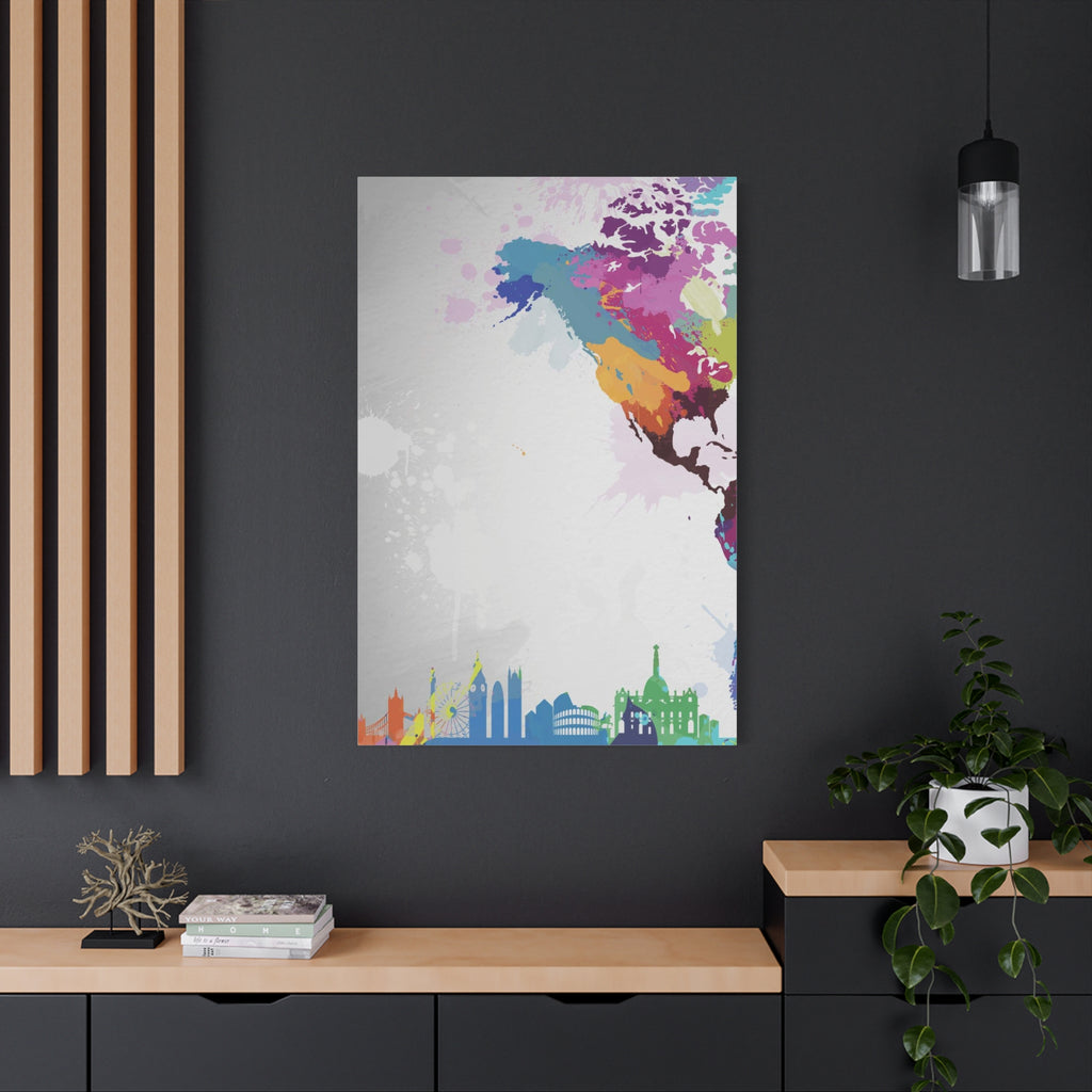 Color Splash World Map Canvas – Modern Stretched Matte Wall Art