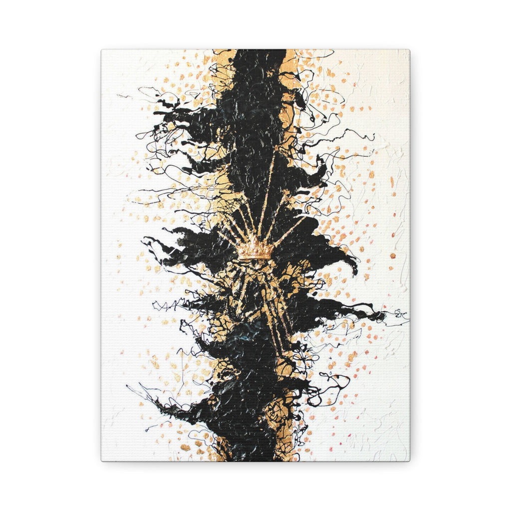Abstract Black Gold Canvas Art - Matte Stretched Crown Wall Decor - TheKaraHan
