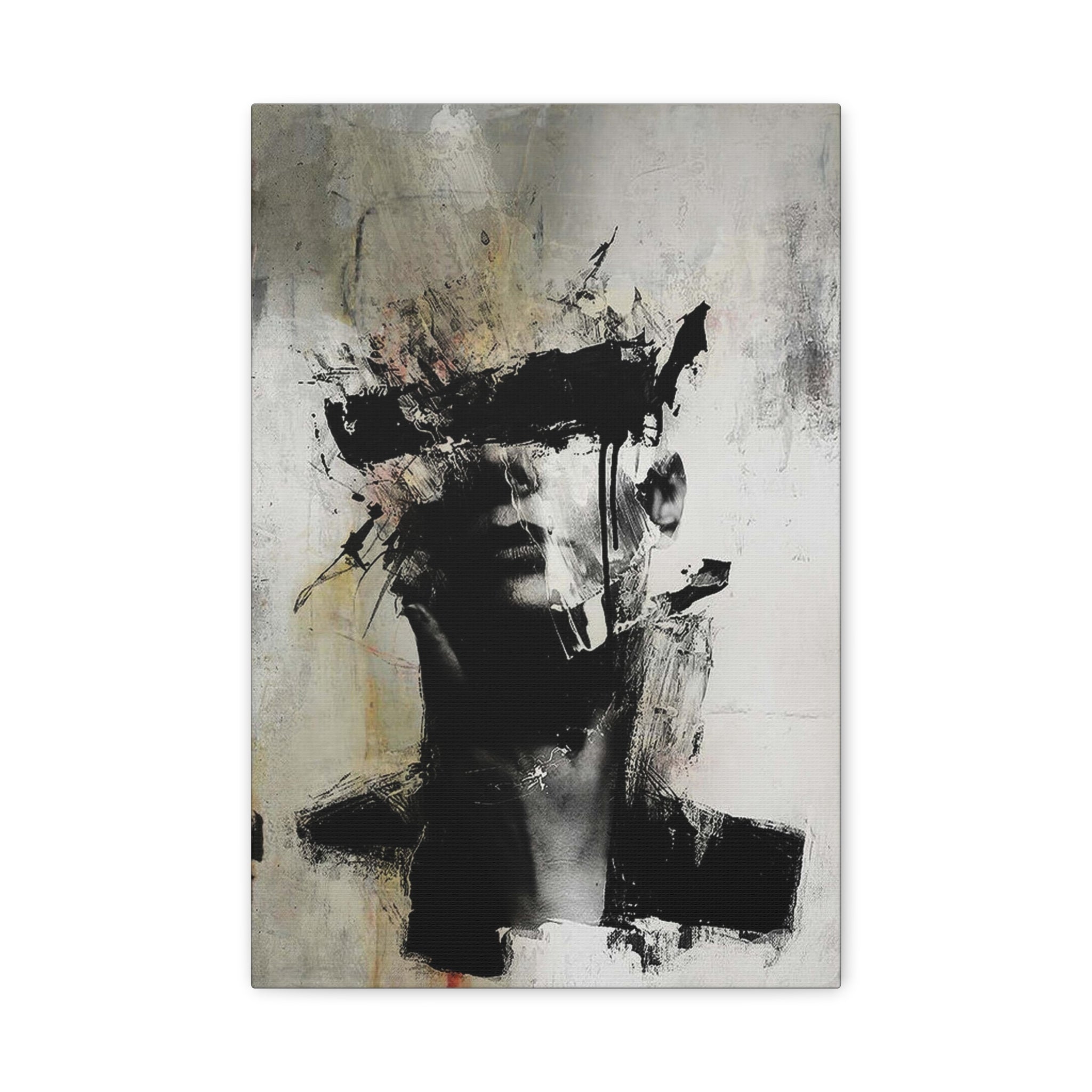 Abstract Noir Portrait Canvas Print — Modern Monochrome Wall Art 