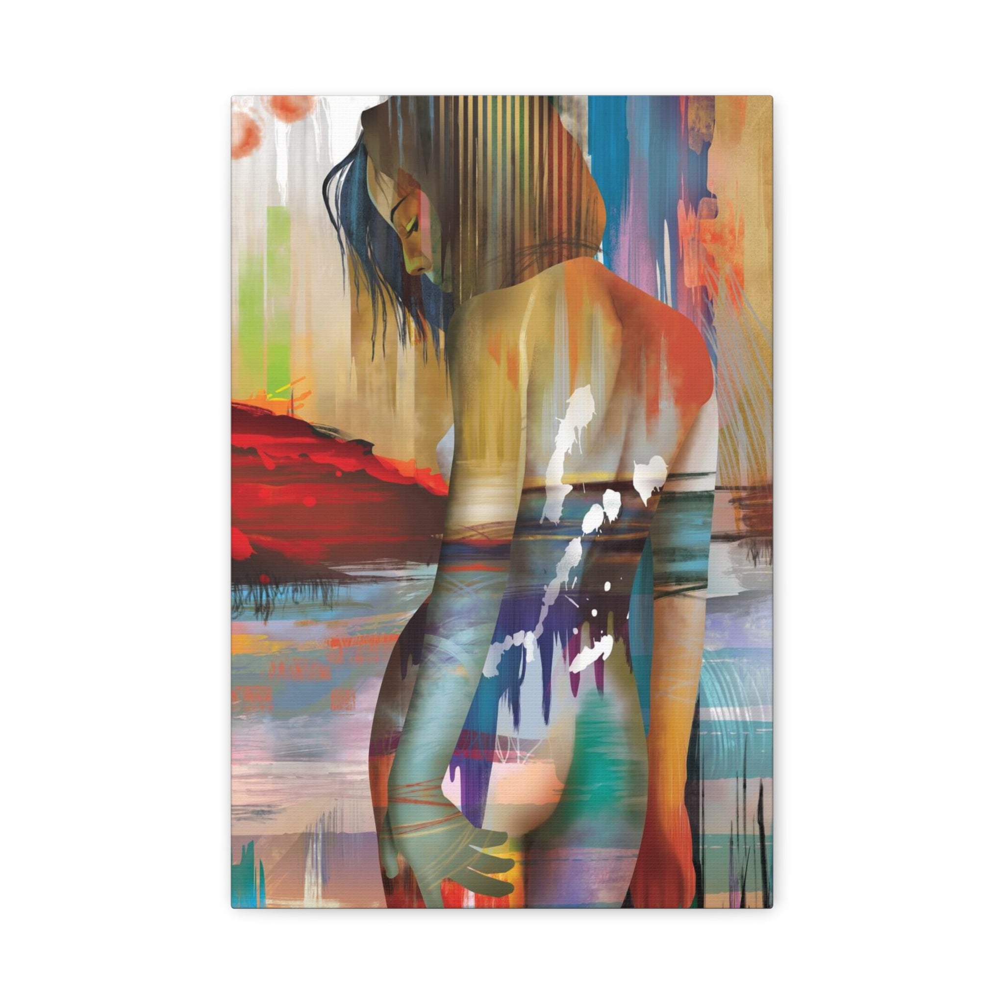Abstract Figurative Canvas Art – Colorful Woman Matte Stretched Canvas 