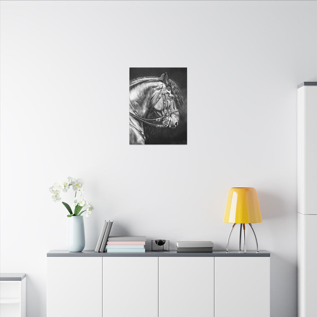 Black & White Horse Portrait Canvas — Matte Stretched Wall Art