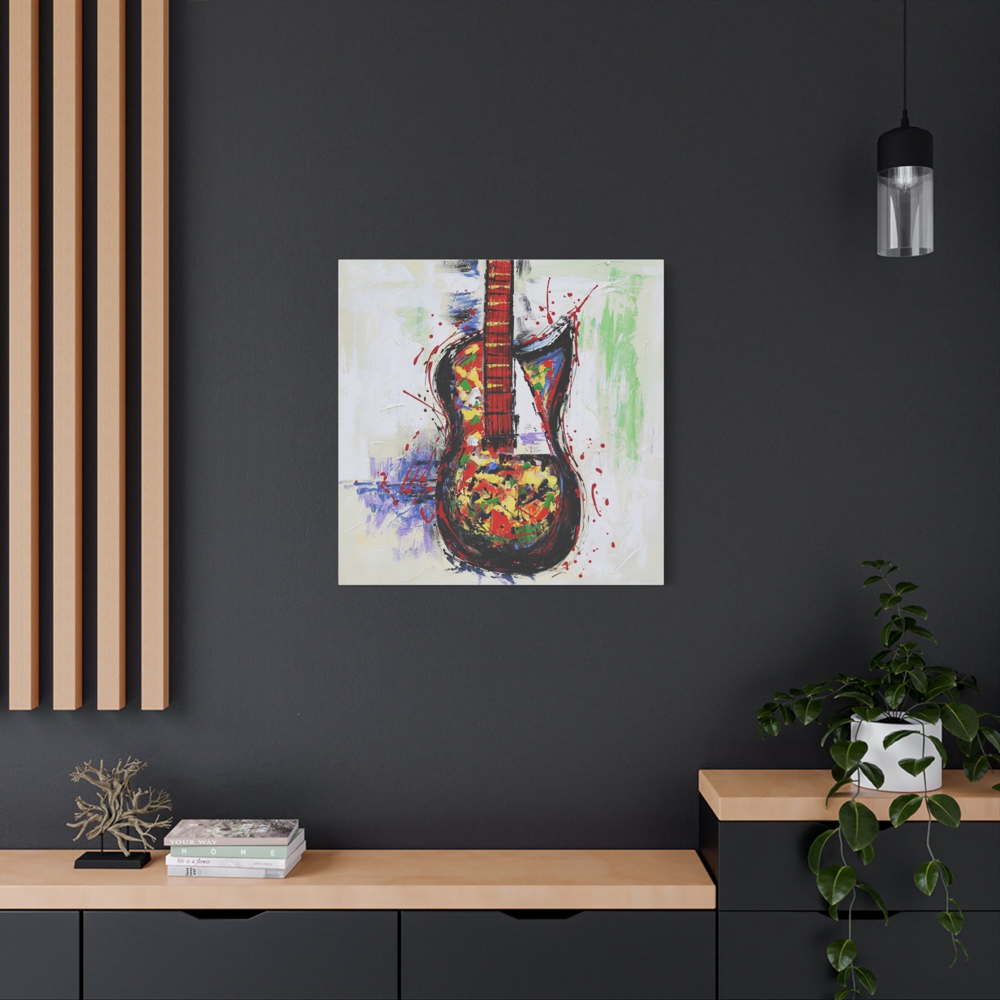 Abstract Colorful Guitar Canvas Art – Stretched Matte Wall Decor 