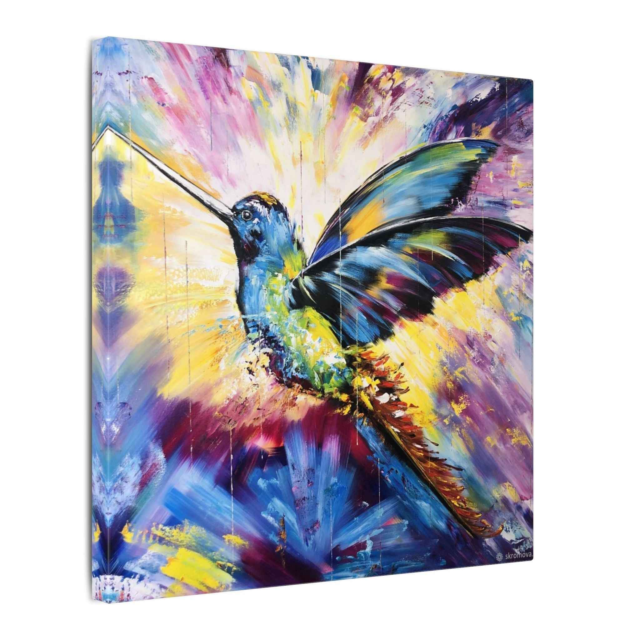 Vibrant Hummingbird Canvas Art - Colorful Abstract Bird Wall Decor (Matte Stretched) - TheKaraHan