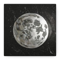 Lunar Moon Canvas Print — Watercolor Moon Art on Black Starry Background 