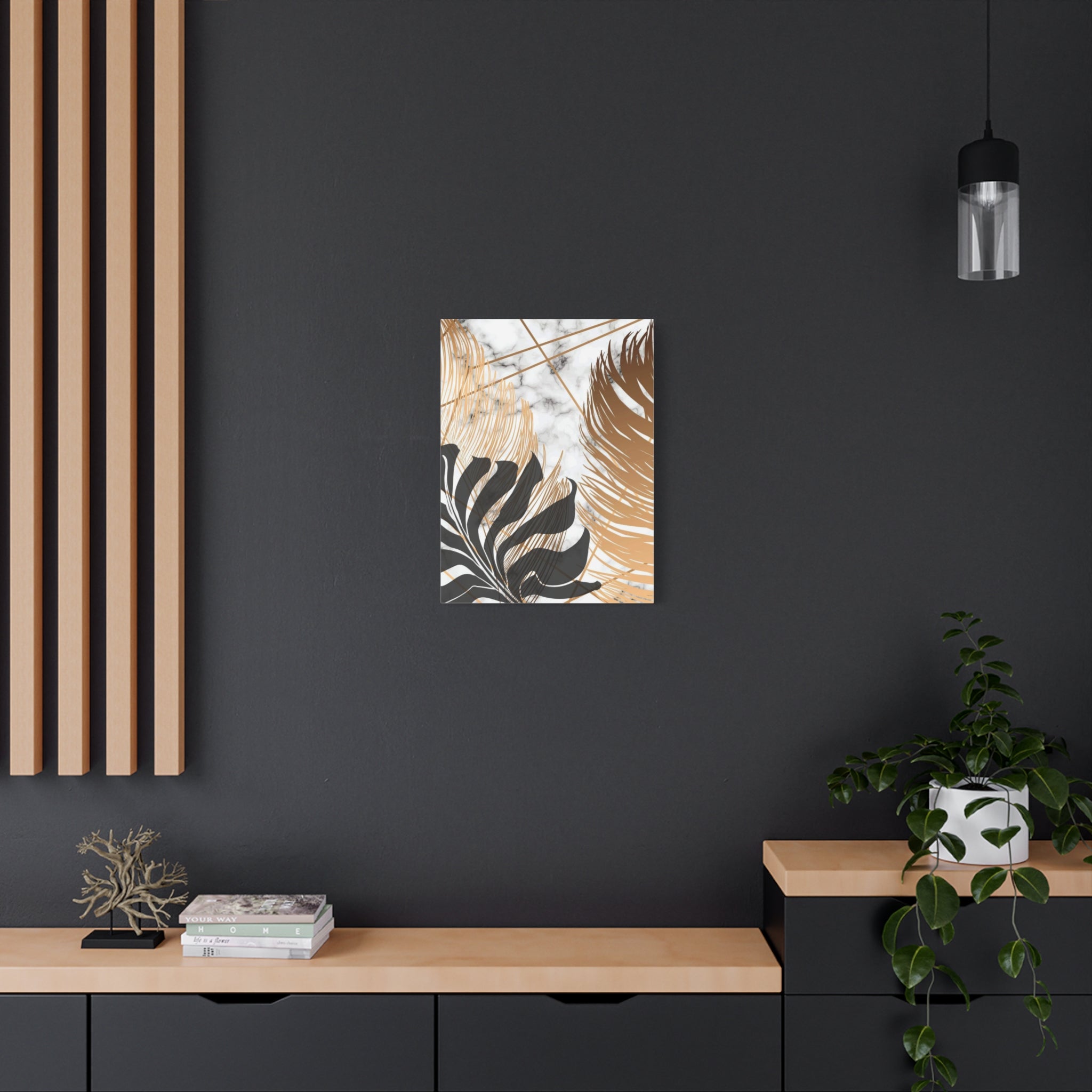 Tropical Palm Canvas Wall Art — Gold & Marble Botanical Print