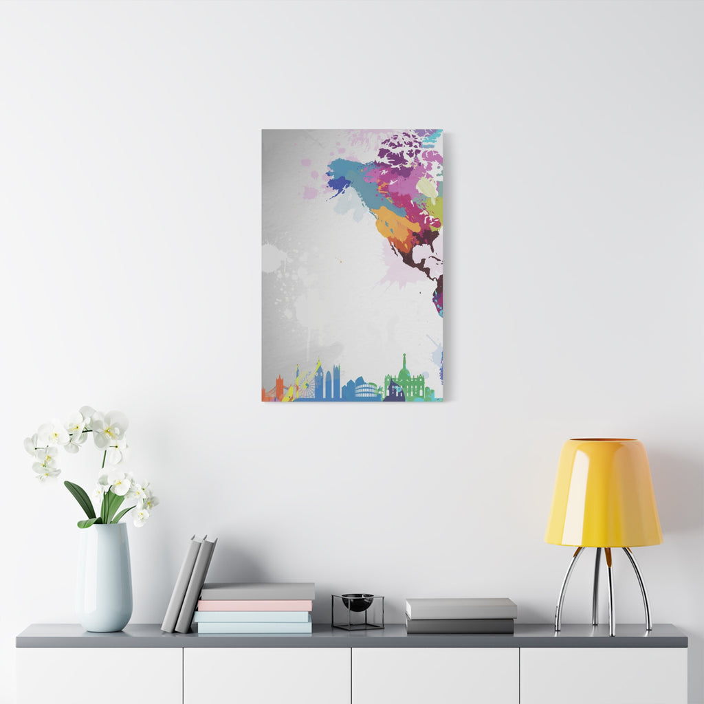 Color Splash World Map Canvas – Modern Stretched Matte Wall Art