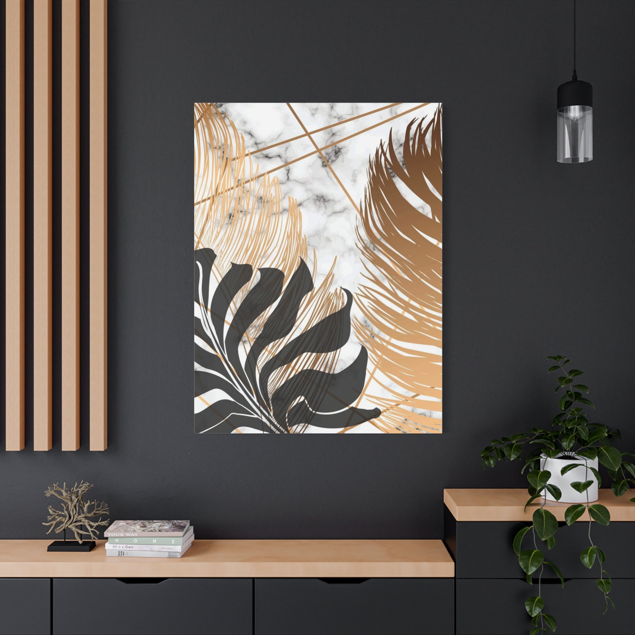 Tropical Palm Canvas Wall Art — Gold & Marble Botanical Print